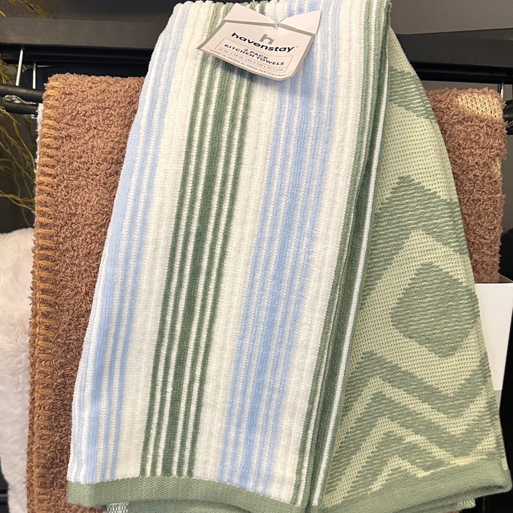 Green and Blue Striped Bath Towel